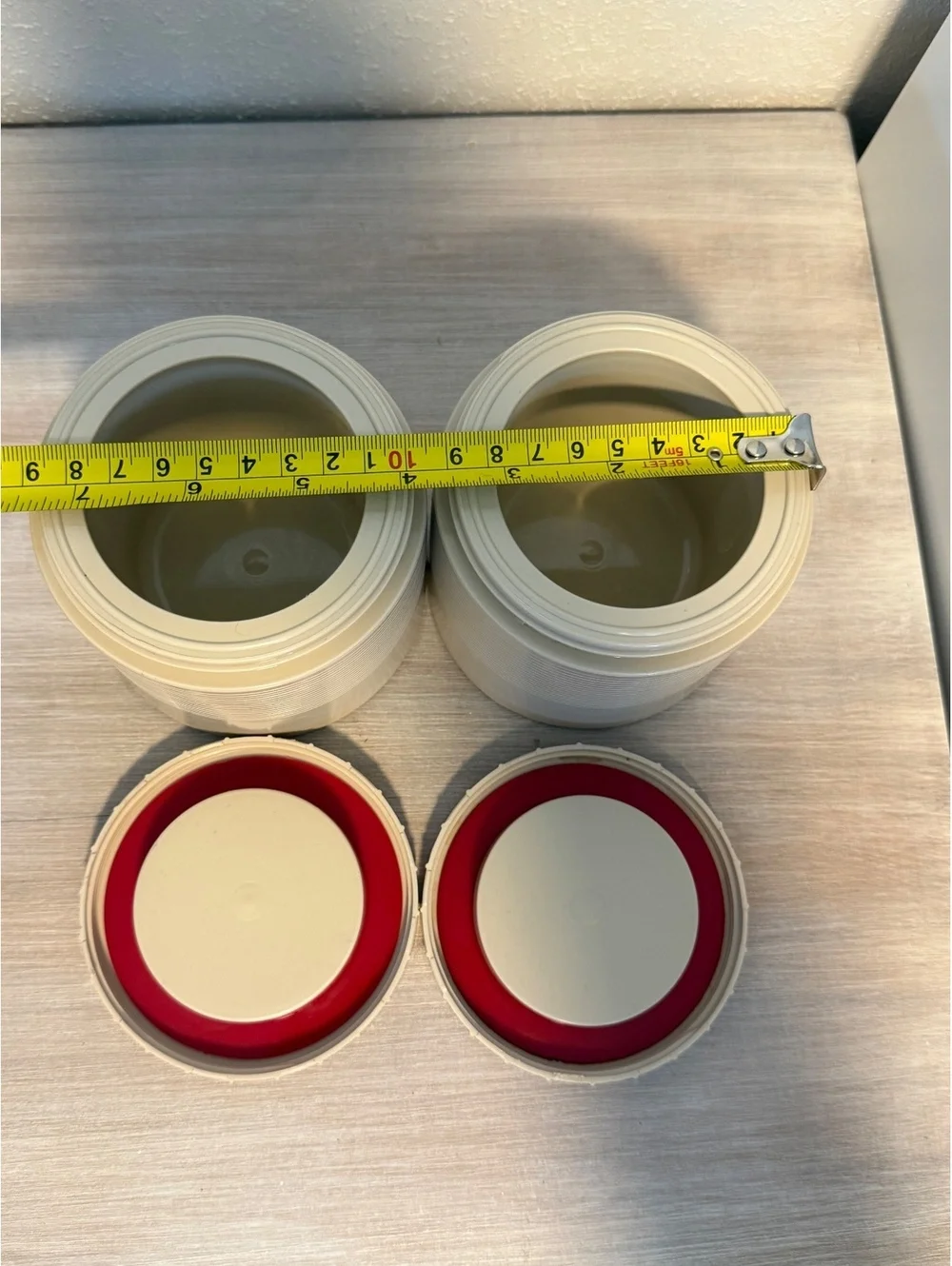 Vintage Pair of Thermos Insulated Food Jars with Red and Cream Lids